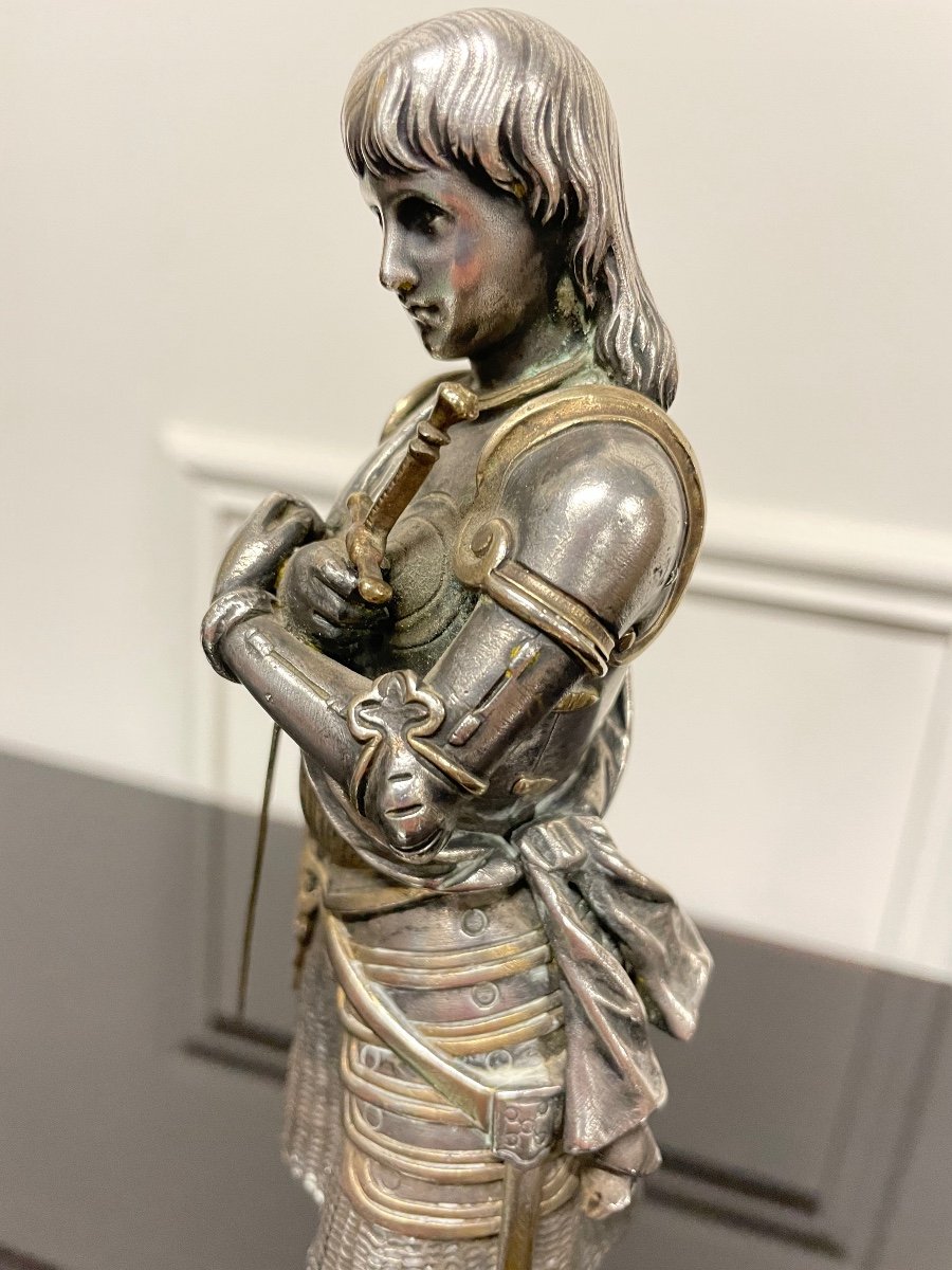 Eutrope Bouret (1833-1906) - Joan Of Arc In Silver Bronze Armor-photo-2
